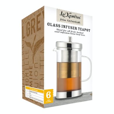 Чайник для заварки Le'Xpress STAINLESS STEEL GLASS INFUSER TEAPOT, в коробці, 1000 мл. (KCLXTEAJUG) KCLXTEAJUG фото