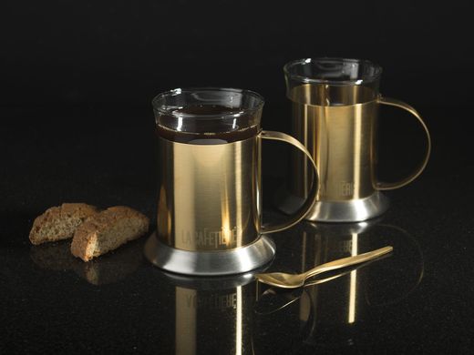 Чашка (термо, 2шт.) La Cafetiere EDITED SET OF 2 GLASS CUPS BRUSHED GOLD в коробці, 200 мл. (5201339-CRT) 5201339-CRT фото
