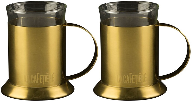 Чашка (термо, 2шт.) La Cafetiere EDITED SET OF 2 GLASS CUPS BRUSHED GOLD в коробці, 200 мл. (5201339-CRT) 5201339-CRT фото