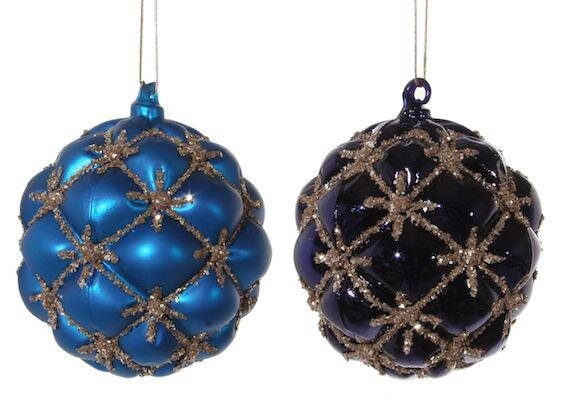 Підвіс-декор GLASS BALL VELVET blue shiny mat mix2 45967-SH 10CM