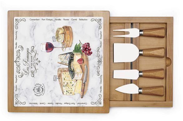 Дошка для сиру (комплект, 4 ножі) Easy Life LES FROMAGES 25,5x25,5 см. (R0891-LESF) R0891-LESF фото