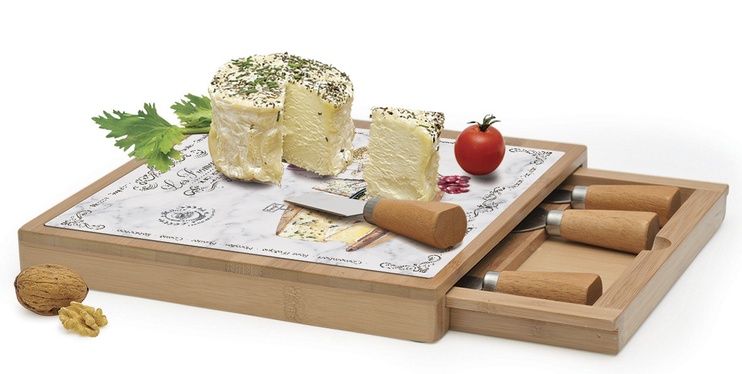 Дошка для сиру (комплект, 4 ножі) Easy Life LES FROMAGES 25,5x25,5 см. (R0891-LESF) R0891-LESF фото