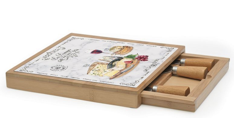 Дошка для сиру (комплект, 4 ножі) Easy Life LES FROMAGES 25,5x25,5 см. (R0891-LESF) R0891-LESF фото