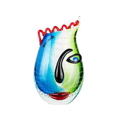 Ваза скляна Gilde GLASART Design vase "Vero" grun / blau / rot m. Gesicht 28.0 x 17.0 см. 39856-GLD 39856-GLD фото