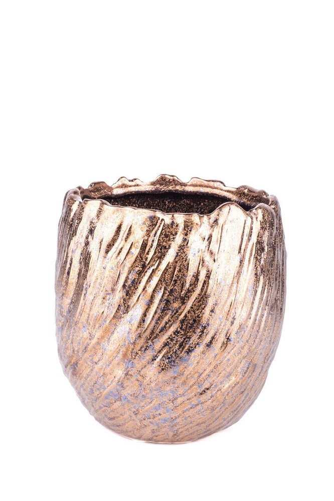Кашпо PTMD LINLY Pot round m gold 13.0 x 14.0 см. 670 706-PT