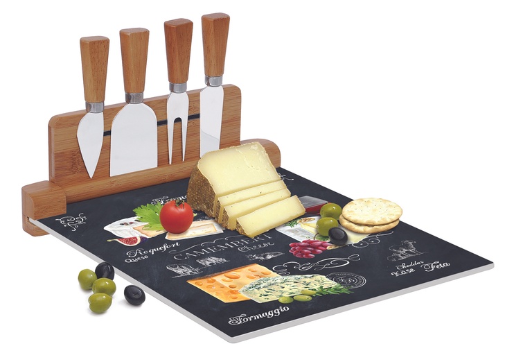 Дошка для сиру (комплект, 4 ножі) Easy Life WORLD OF CHEESE 30x25 см. (R0848-WOCH) R0848-WOCH фото