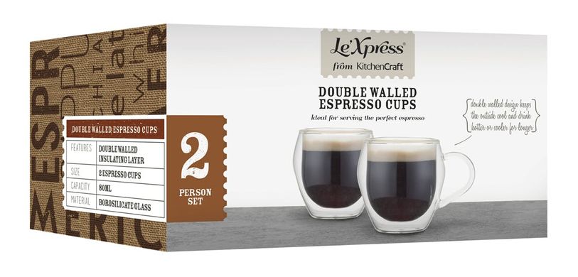 Чашка (термо, 2шт.) Le'Xpress LX ESPRESSO CUP SET OF 2 DOUBLE WALL 2x80 мл. (KCLXDWESP2PC) KCLXDWESP2PC фото