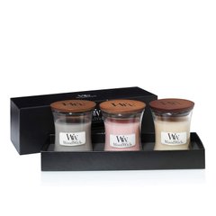 Комплект из 3 ароматических свечей Woodwick MINI JAR GIFT SET 60 часов Fireside, Coastal Sunset, Vanilla Bean (563124E)