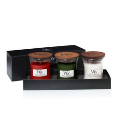 Комплект из 3 ароматических свечей Woodwick MINI JAR GIFT SET 60 часов Frasier Fir, White Teak, Crimson Berries (563123E)
